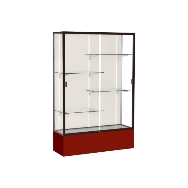 Waddell Display Case Of Ghent Spirit Display Case Maroon Base, Bronze Frame, Fabric Back 48"W x 16"D x 72"H 374PB-BZ-MN - main